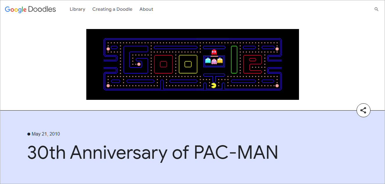 公式Google Doodleページのパックマンの画像