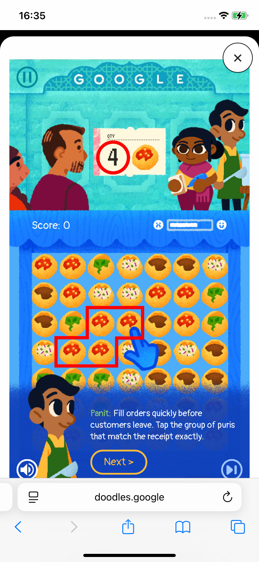 Googleの「Celebrating Pani Puriゲーム」をプレイする