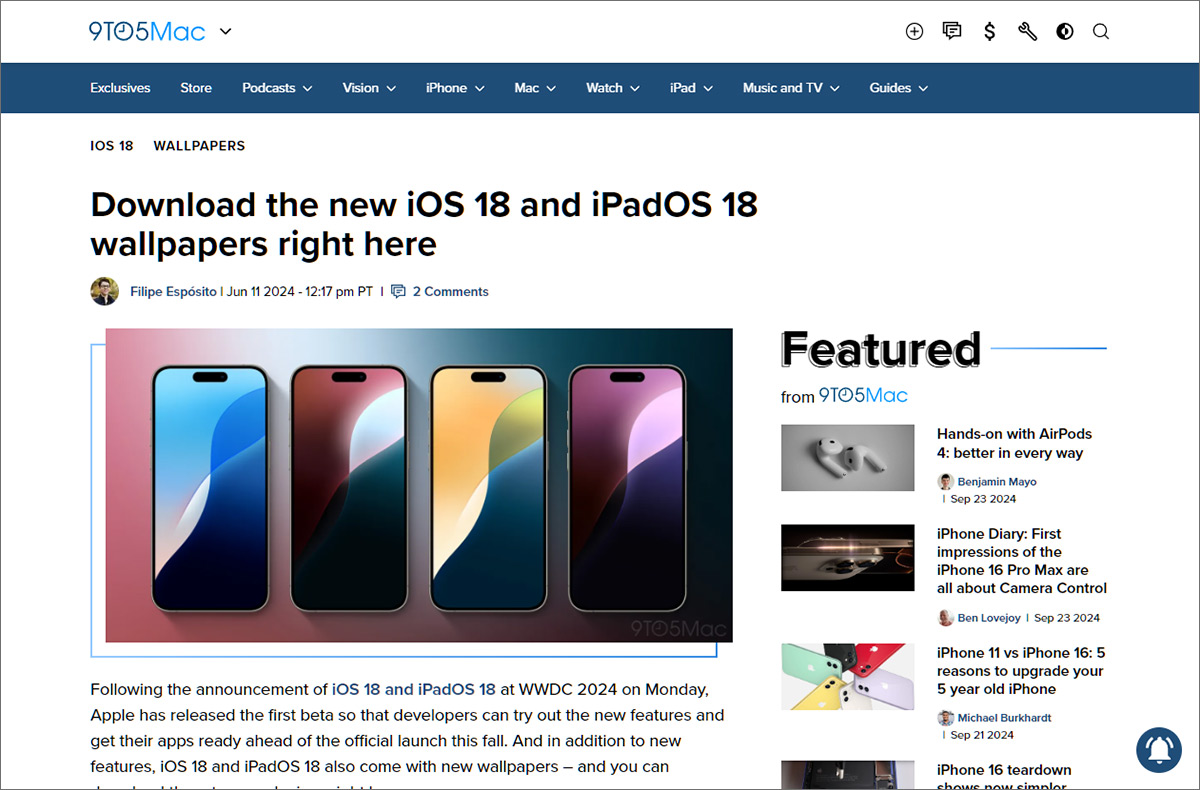 9to5Mac -iPhone iOS18の壁紙-